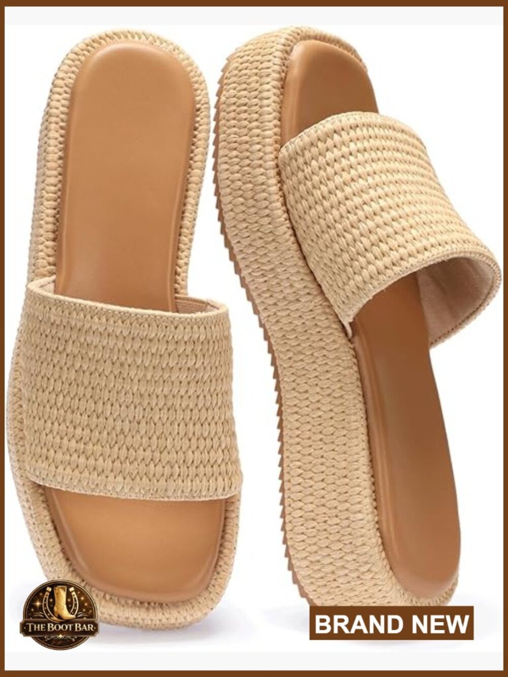 Raffia Platform Sandals Espadrille Slides Woven Straw Flatform Beach Slip On
